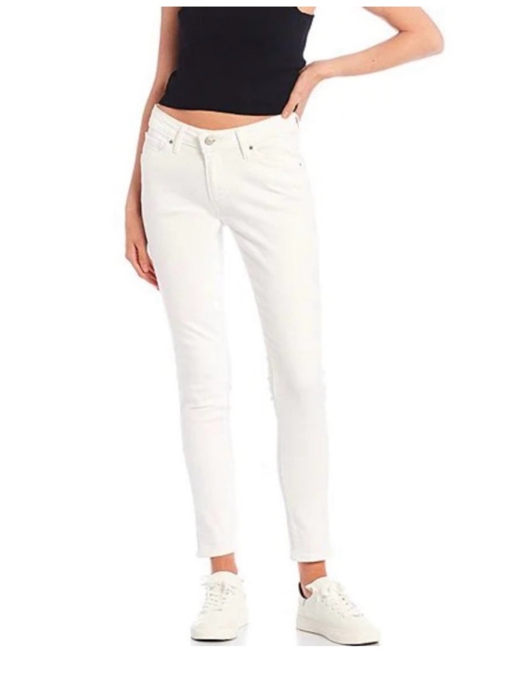 Levi's 711 Skinny Ankle Jeans White Mid Rise Size 26 HEMMED (28X23)